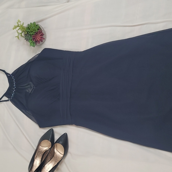 Symphony of Venus dark blue prom wedding chiffon gown sz 12 - Picture 4 of 15